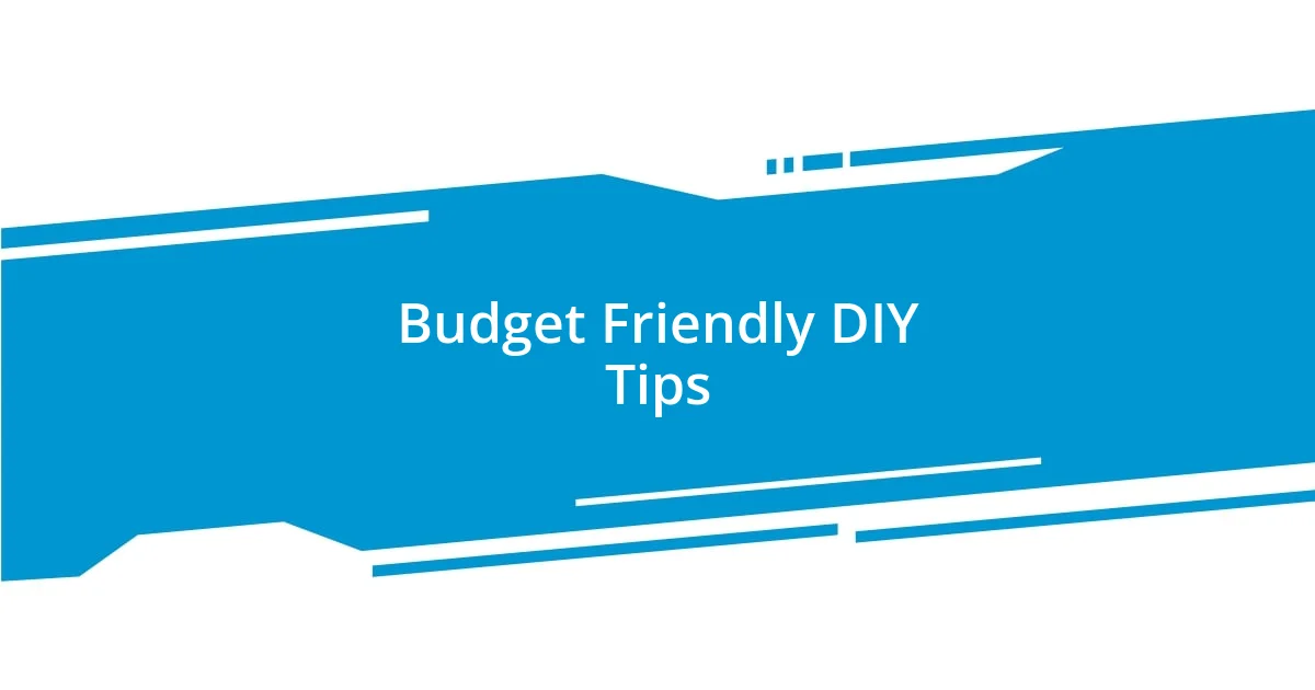 Budget Friendly DIY Tips